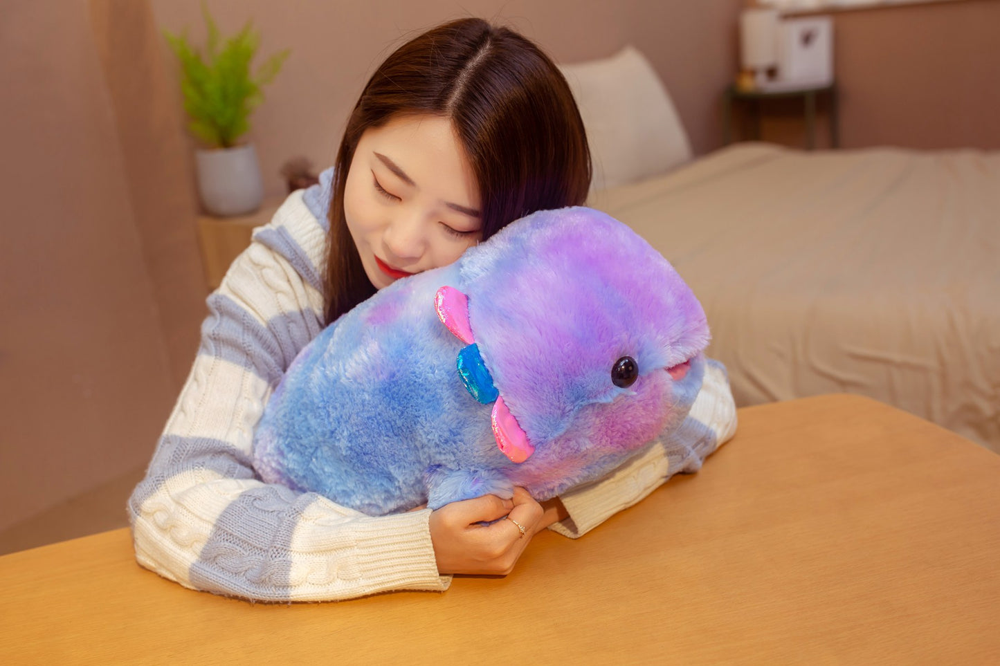 Kawaii Cute Rainbow Fluffy Axolotl Sea Animal Plush Stuffed Toy