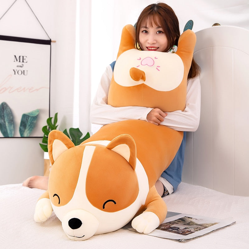 Kawaii Cute Long Corgi Dog Stuffed Animal Plushies Body Pillow Toy