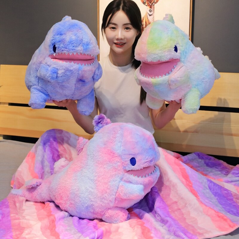 Kawaii Cute Big Colorful Rainbow Dinosaur Blanket Plush Stuffed Toy