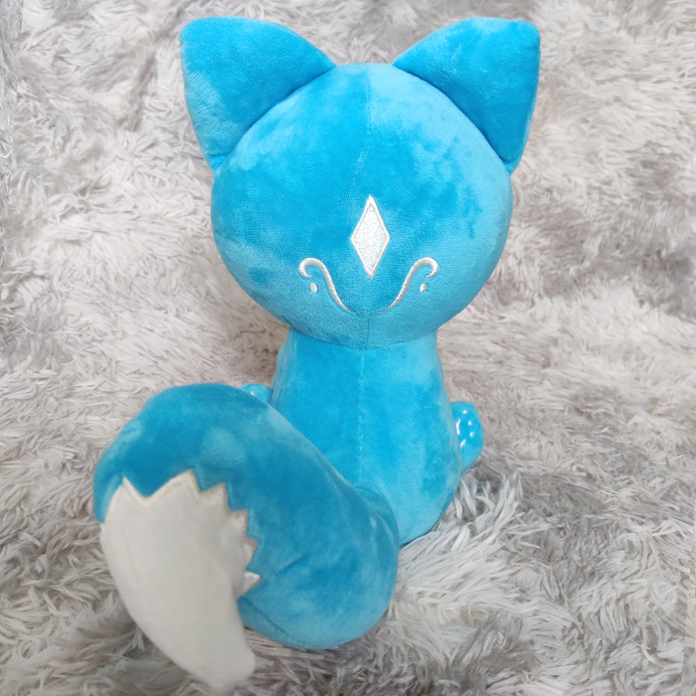Kawaii Cartoon Wolf with Tail Plush Toy Blue Keychain / One Size